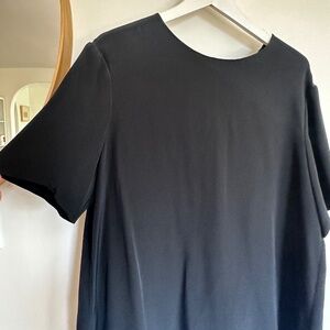 Adam Lippes Black Silk Crepe short sleeve crew neck top